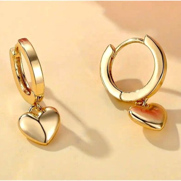 Gold Puffed Heart Earrings - Picture 5 of 6